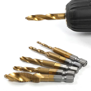 6pcs ดอกต๊าป ชุดต๊าปเกลียว M3-M10 ชุบแข็งมีดอกเจาะในตัว ต๊าปเกลียว แกนหกเหลี่ยม ชุดดอกเจาะ ดอกสว่าน