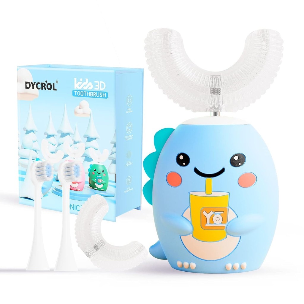 Kids U Shaped Electric Toothbrush with 4 Brush Heads, Sonic Toothbrush Kids with 5 Modes, Cartoon Di