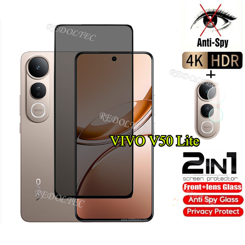 VIVO V50 Lite 5G 4G กระจกนิรภัยส่วนตัว Anti-Spy คลุมทั้งหมดปกป้องหน้าจอ Anti Peek 2in1 ฟิล์มความเป็นส่วนตัว + เลนส์ VIVO V50Lite