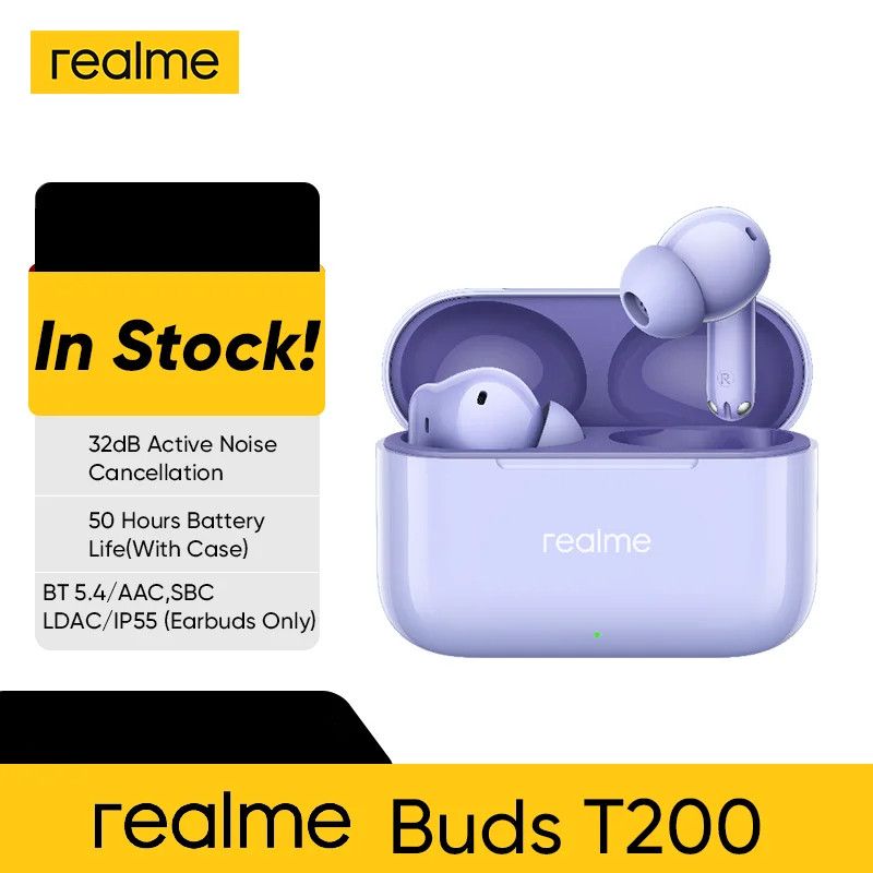 ใหม่ realme Buds T200 หูฟัง 32dB Active ลดเสียงรบกวน AI Call การตัดเสียงรบกวน 50 ชั่วโมงหูฟัง TWS ไร้สาย
