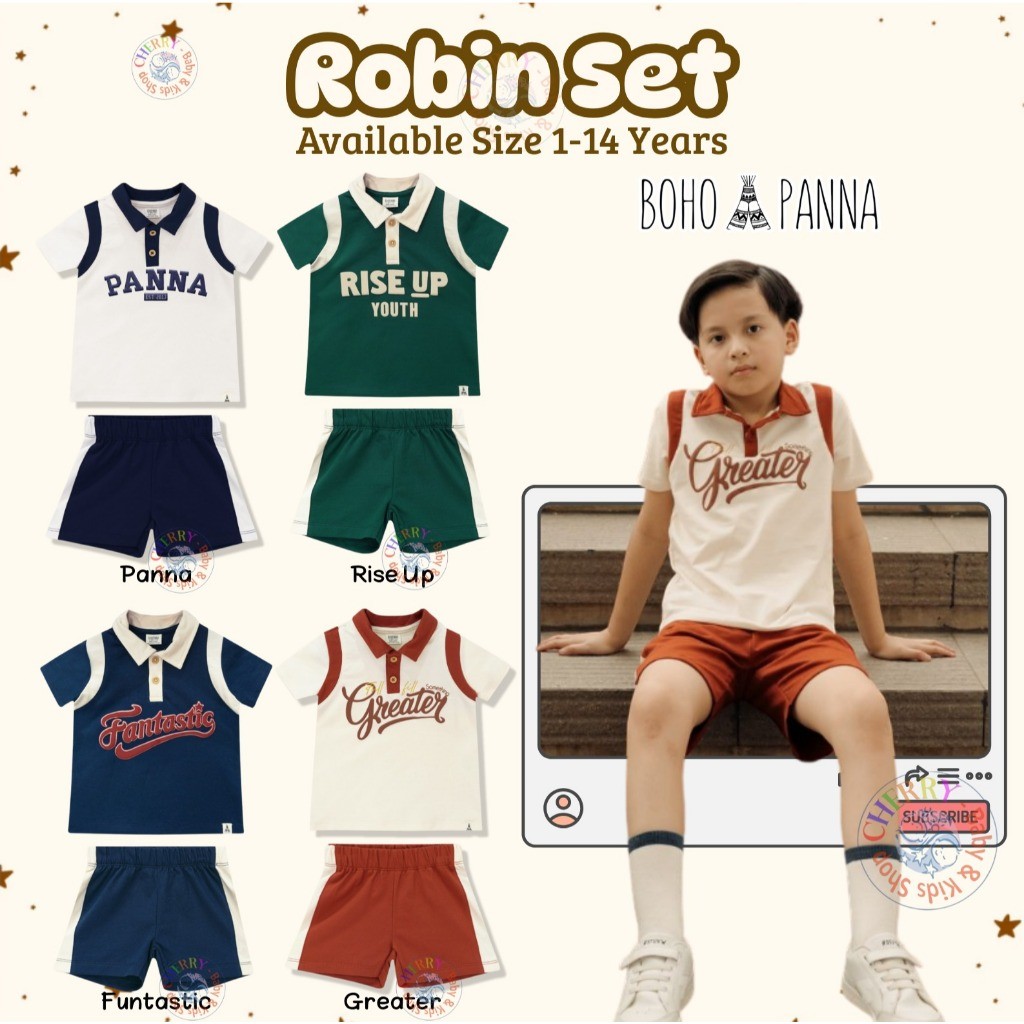 GONDANGSTORE Bohopanna 1-14 ปีชุดโรบิน / ชุดเบสบอลคอปกแฟชั่นเด็กร่วมสมัย CBS