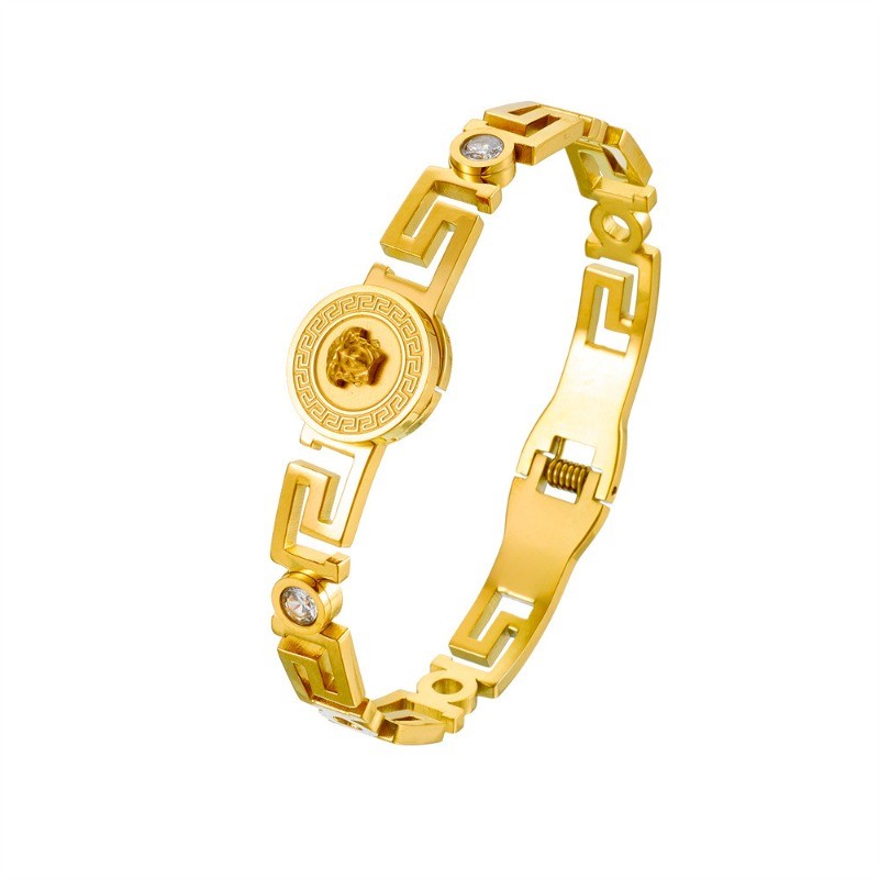 สร้อยข้อมือเหล็กไทเทเนียมหรูหรา Retro Great Wall ออกแบบโล่งพร้อมฝังเพทาย เหมาะสำหรับเป็นของขวัญ - รูปที่ 5