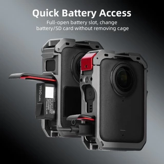BREWZY กรอบป้องกัน , Quick Release 1/4 "ด้ายขยายกรงกระต่ายโลหะ, พร้อมฝาครอบเลนส์อลูมิเนียมอัลลอยด์รองเท้าเย็น Mount กรอบสําหรับ DJI Osmo 360