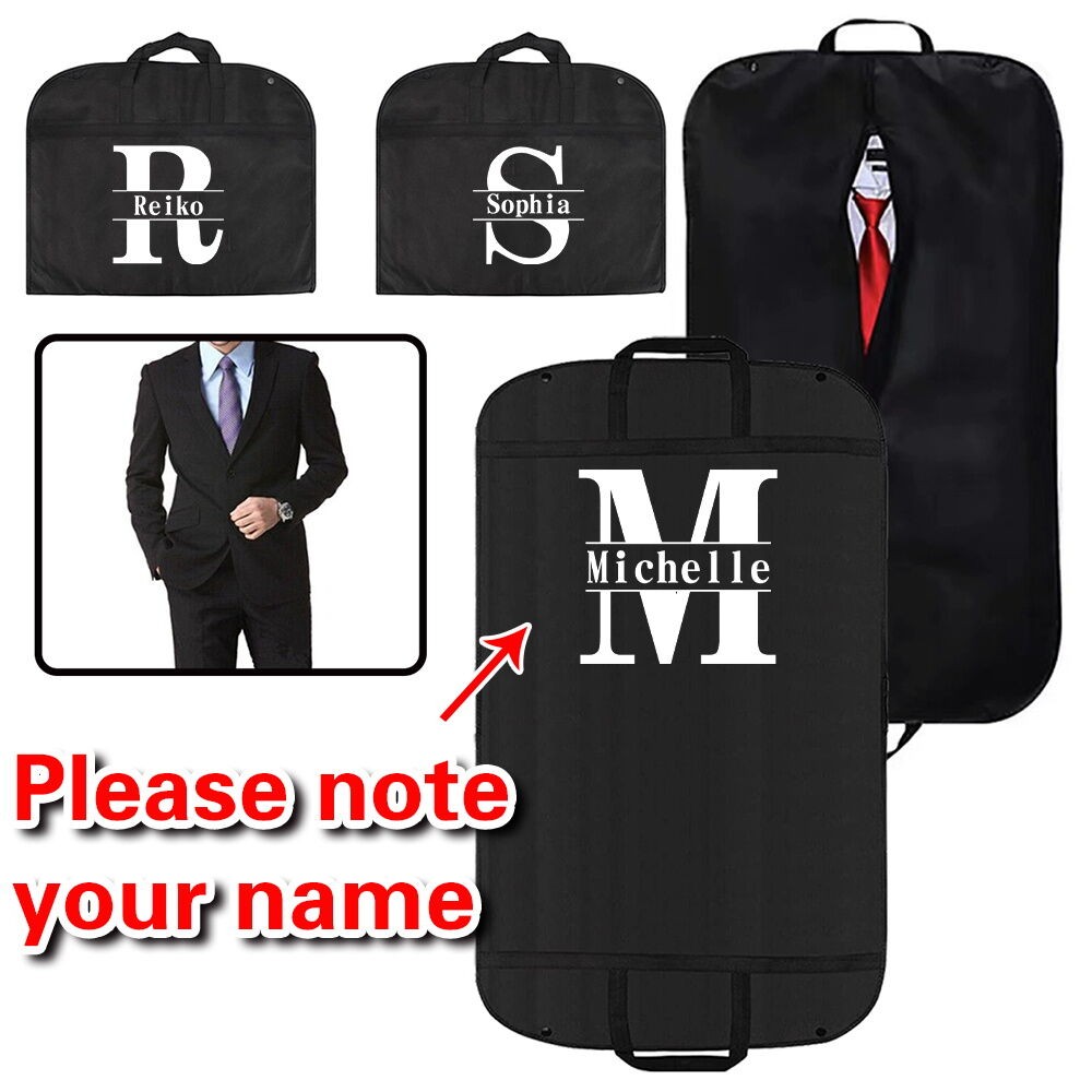 การปรับแต่งชื่อ Clothes Cover ผ้าคลุมกันฝุ่นเสื้อผ้าสีดำ ถุงเก็บฝุ่น กระเป๋าผ้าแขวน ความจุขนาดใหญ่ พิมพ์ลายสวยงาม