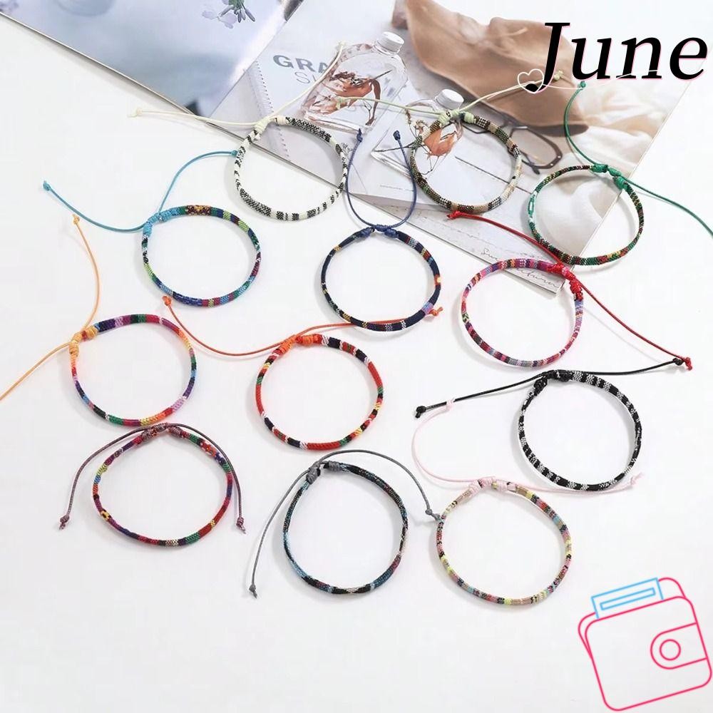 สร้อยข้อมือถัก Bohemian ผ้าลินิน แบบเรียบง่าย สีหลากหลาย สำหรับผู้ชายและผู้หญิง