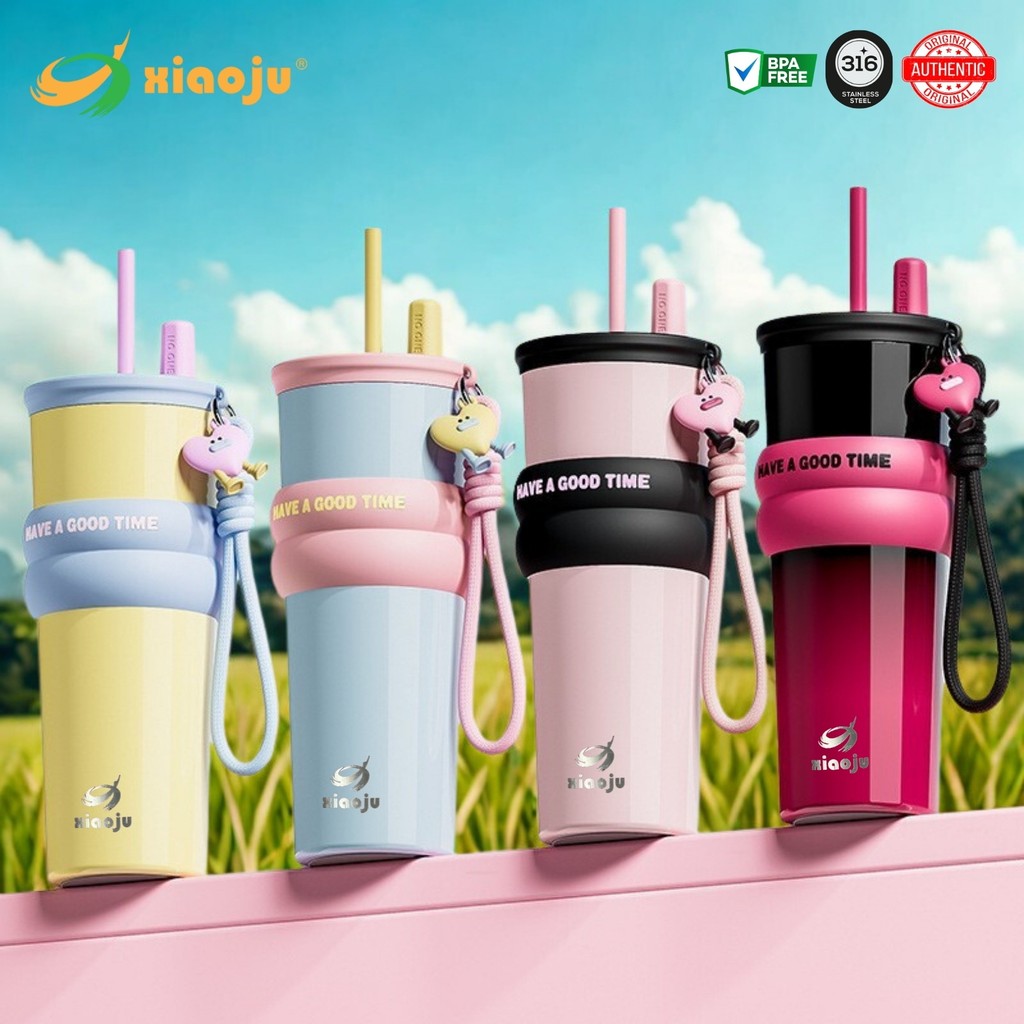 XIAOJU แก้วซับเซรามิกพร้อมเชือกหิ้ว 710ml หลอดป๊อบอัพเด้งเมื่อบิดฝา ซับในอีกชั้นด้วยสแตนเลส 316 เก็บอุณหภูมิร้อน&เย็น