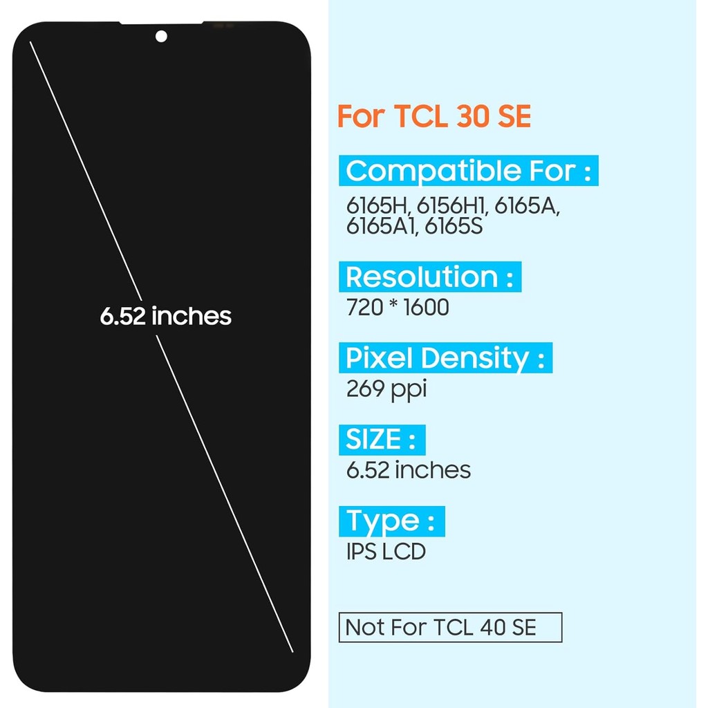 สําหรับ TCL 30 SE เปลี่ยนหน้าจอสําหรับ TCL 30SE จอแสดงผล LCD 6165H 6156H1 6165A 6165A1 Digitizer Tou