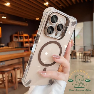 Anti drop อะคริลิคโปร่งใสวงเล็บแม่เหล็กเคสโทรศัพท์ iphone16 Pro Max 15 14 13 12 สําหรับ iPhone กรณีซิลิโคน soft shell TPU กันกระแทก