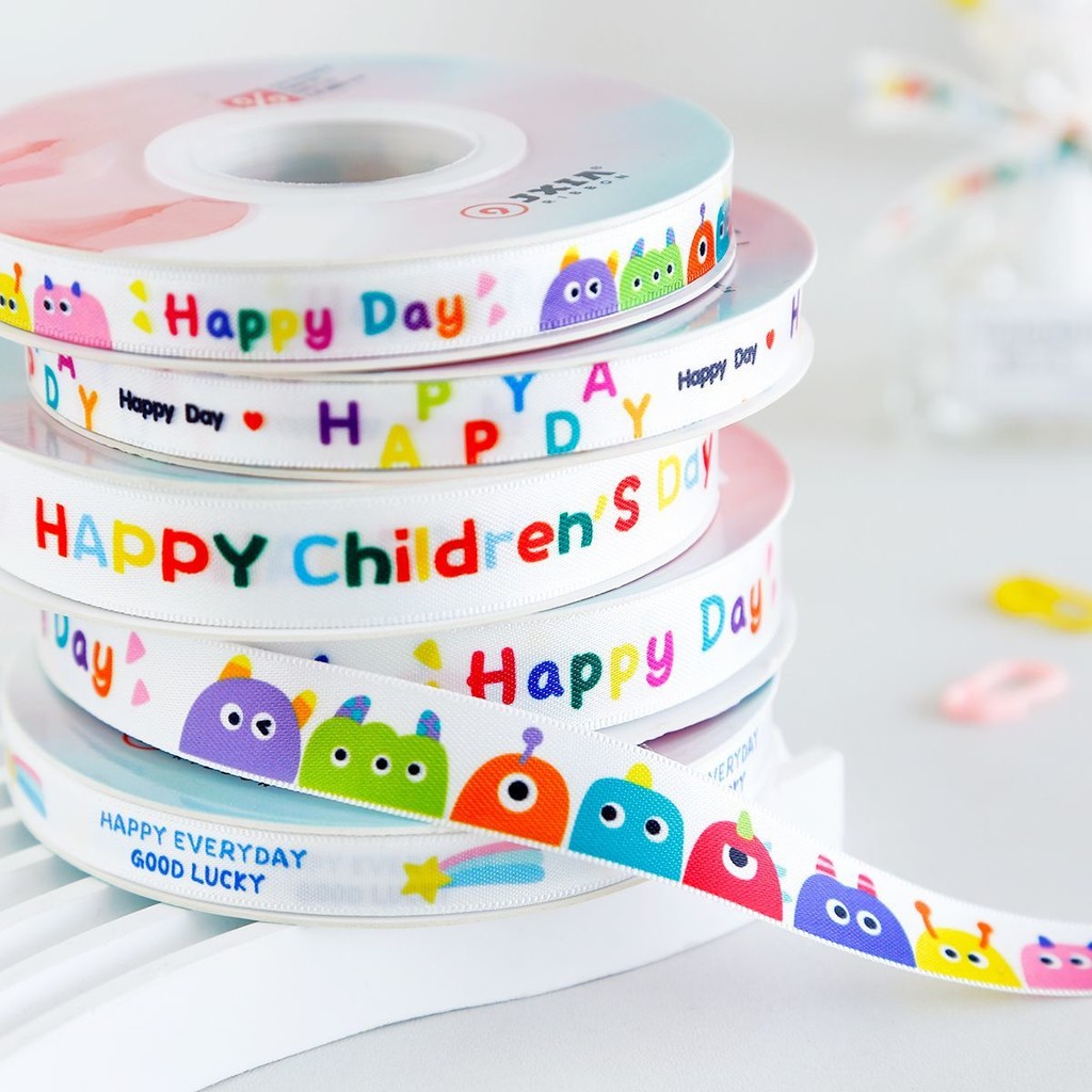 [เพราะíní] ริบบิ้นการ์ตูนสุขสันต์วันเกิดริบบิ้นวันเกิดริบบิ้นสีบรรจุภัณฑ์ของขวัญวันเด็กมือถือของขวัญริบบิ้นเค้กวันเกิดสายบรร