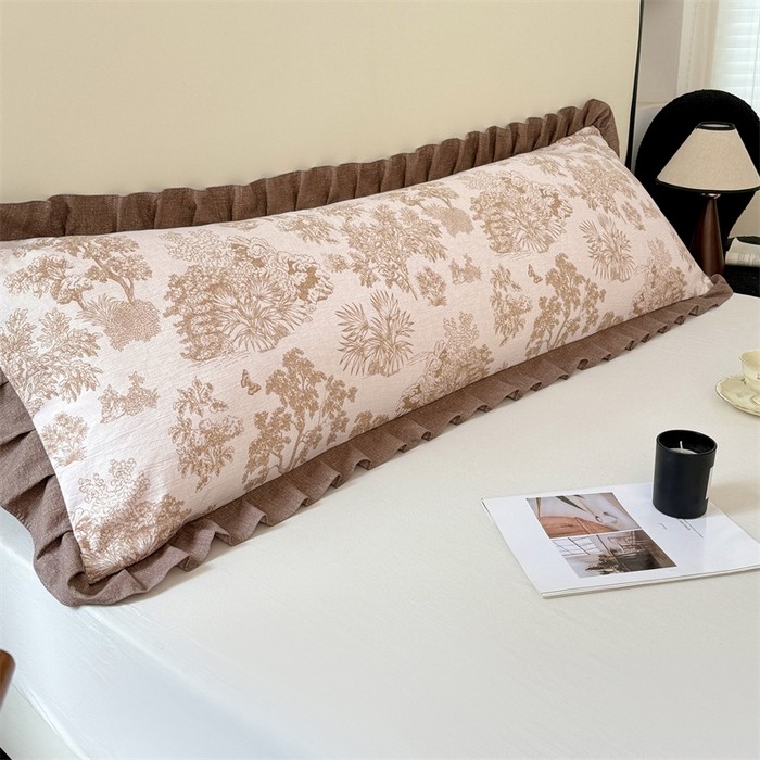ปลอกหมอนยาวสําหรับเตียงขนาดควีนไซส์-ผ้าฝ้ายผสมผ้าลินินซักได้พร้อมดีไซน์ดอกไม้-ที่ดีสําหรับคู่รักและหอพัก-ผ้าระบายอากาศและทนทาน
