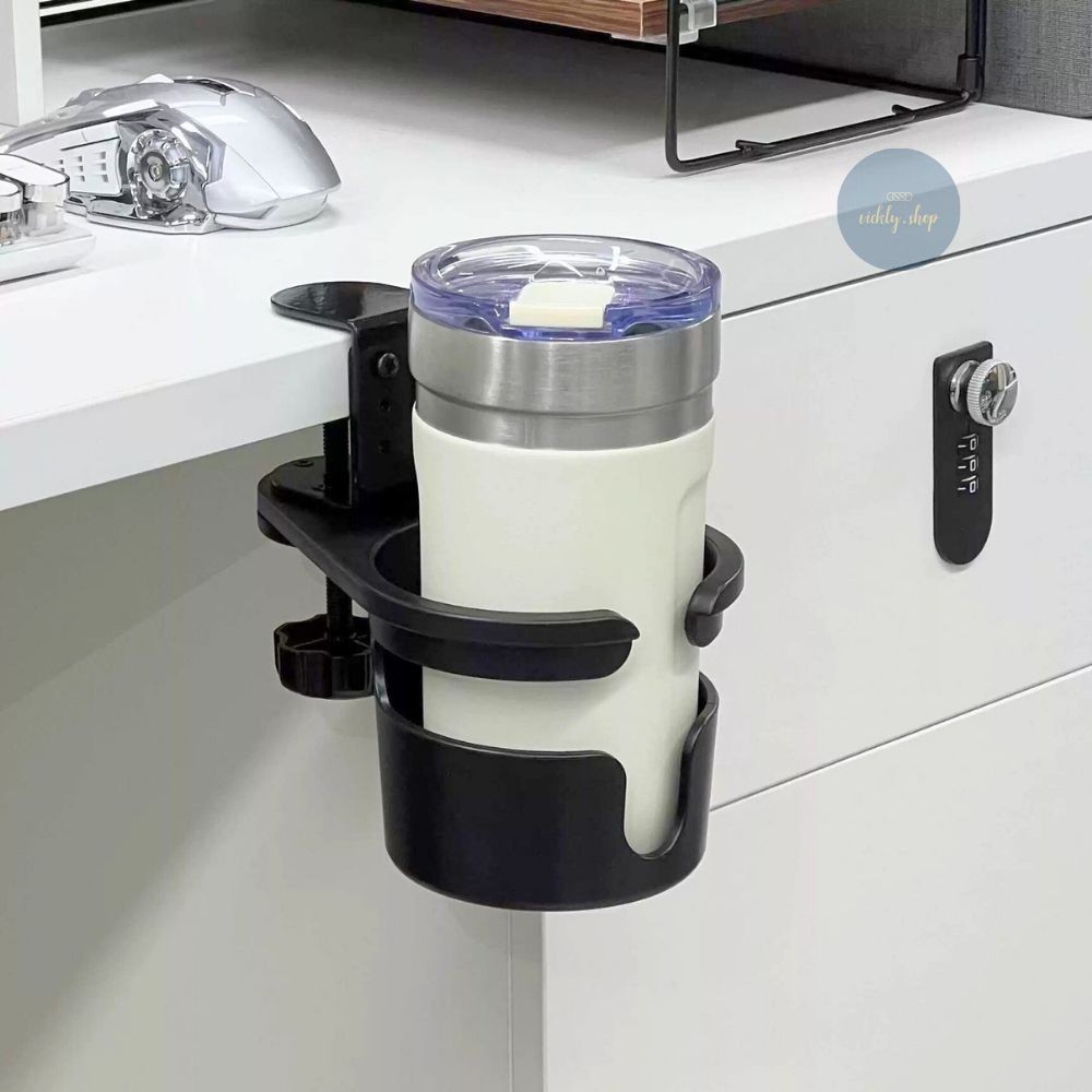 ที่วางแก้ว แบบหนีบโต๊ะ (สีดำ) ปรับ 3 ระดับ หมุน 360 องศา ประหยัดพื้นที่ เก็บซ่อนใต้โต๊ะ ใช้หนีบได้หลากหลายพื้นที่