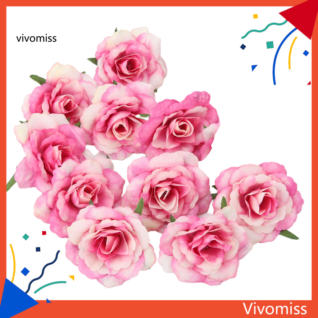 [VM] 10ชิ้น/เซ็ตจําลองดอกไม้หัวสดใสติดทนนานอเนกประสงค์ประดิษฐ์ดอกกุหลาบหัวสําหรับงานแต่งงาน