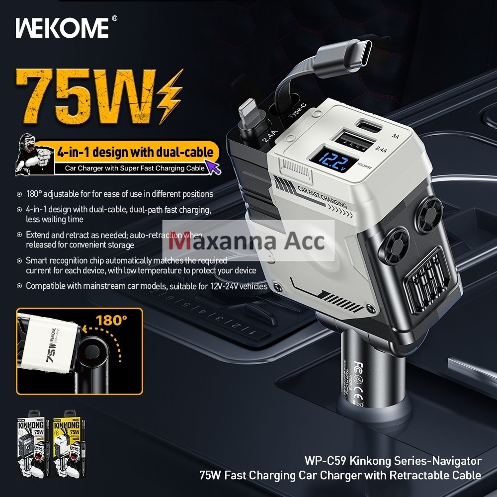[MAXNA] CAR CHARGE FAST CHARGING 75W OME 1 USB + 1 TYPE C WP C59 FAST CHARGING / CAR CHARGER 75W