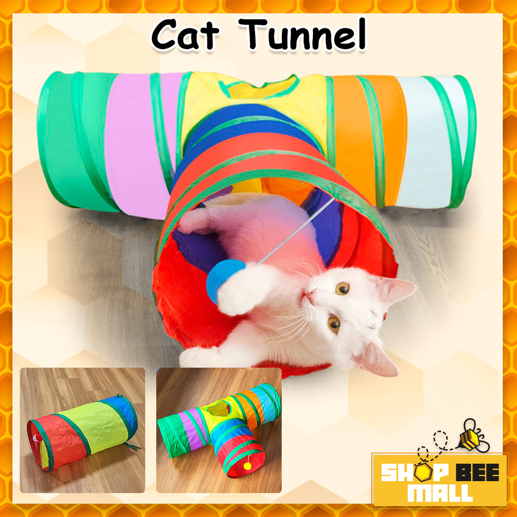อุโมงค์ของเล่นแมว Mainan Kucing Mainan Kucing Terowong ท่อแมวเล่นเกม Bell Ball พับ Mainan Kucing
