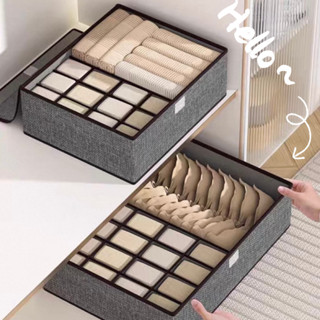 กล่องเก็บผ้าฝ้ายลินิน กล่องใส่ของ กล่องใส่ผ้า หลายช่อง พับได…