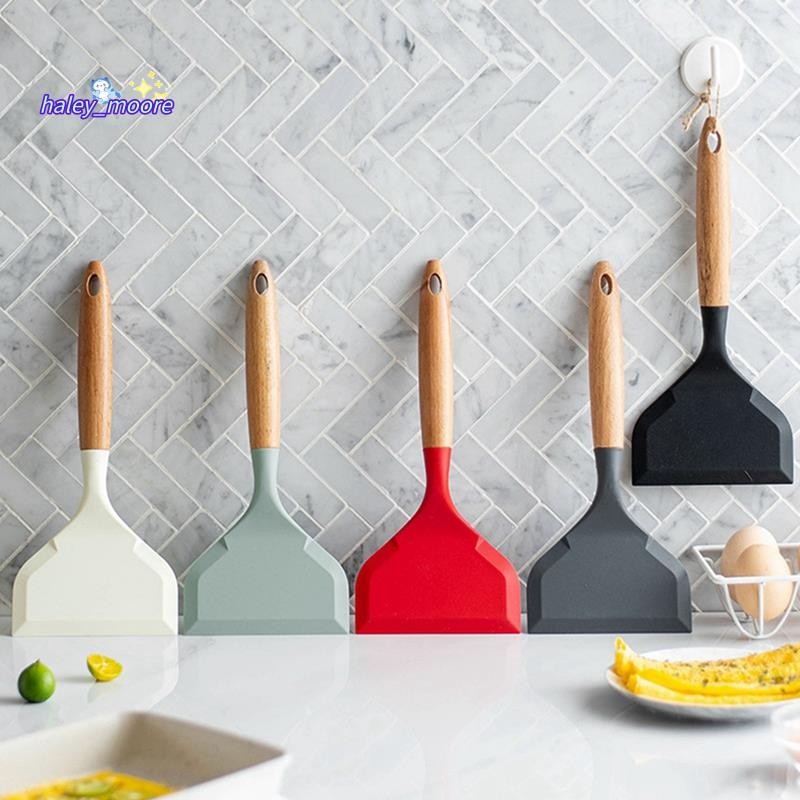 [ส่วนลด H]Non-Stick Kitchen Wide Scraper Pizza เครื่องมือทําอาหารไม้พายซิลิโคนอุปกรณ์ทําอาหารพลั่วไม้พายเครื่องครัว