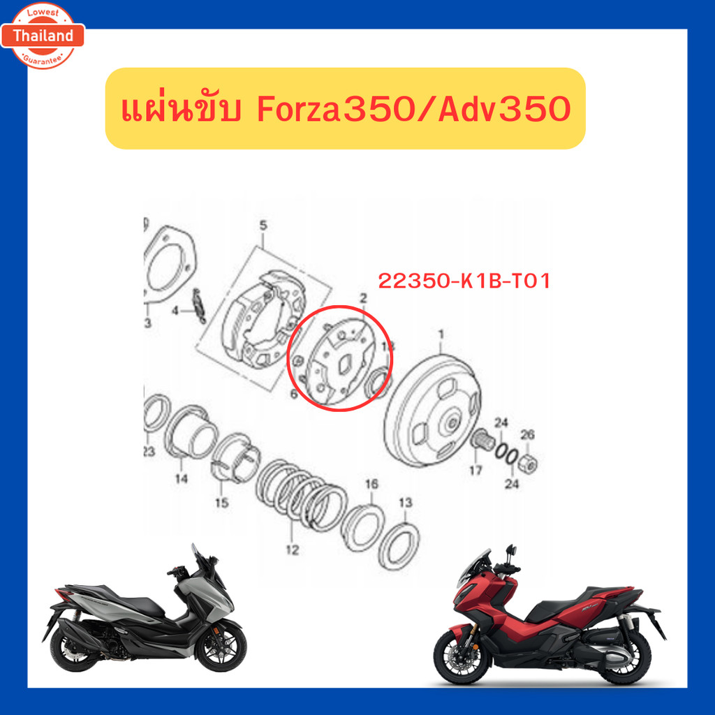 แผ่นล็อคชุดคลัทช์ แผ่นขั /แผ่นรองคลัตช์ Forza300 Forza350  ADV350 เิกใหม่ แท้ Honda 22350-KFG-000/22
