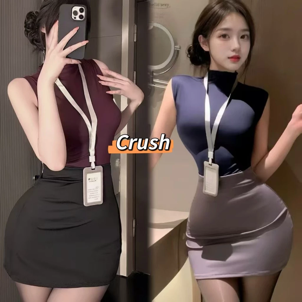 Crush💘ชุดคอสเพลย์ สาวออฟฟิศ ชุดเลขาสุดแซ่บ เสื้อแขนกุด+กระโปรงสั้น ผ้าใส่สบาย 🛒พร้อมส่งจากไทย (ฺMS-035)