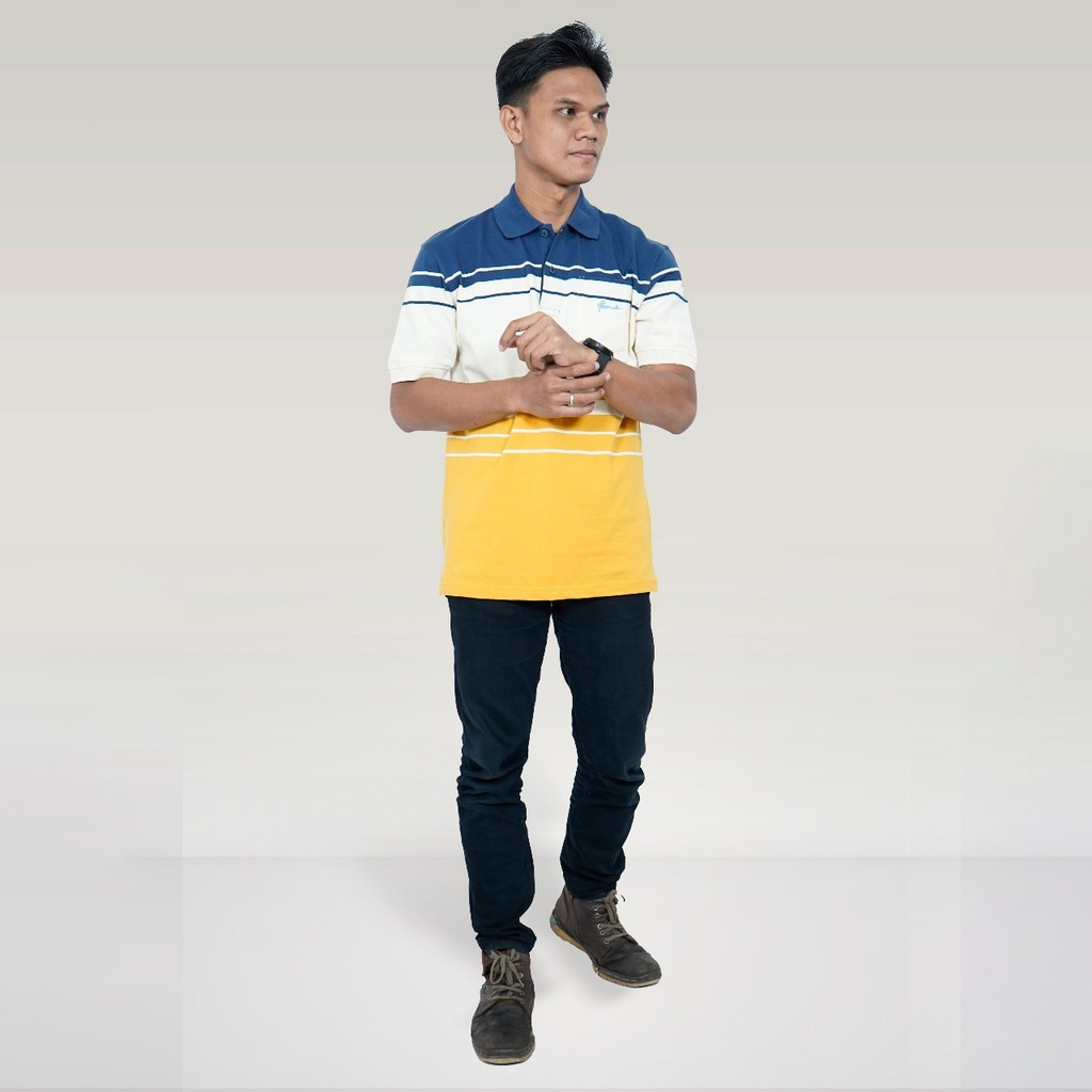 เสื้อโปโลผู้ชาย Hassenda Steward ลายทาง แขนสั้นใหม่ล่าสุด สีเหลือง HPA10418CNVY