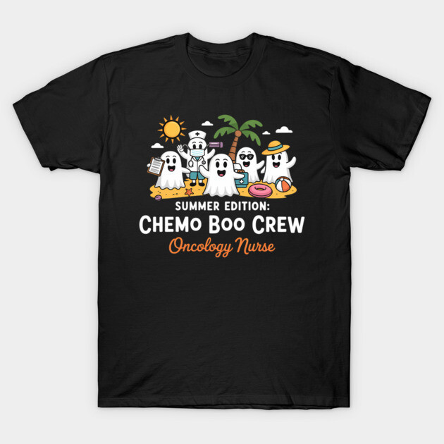 เสื้อยืด Vintage Summer Cute Ghosts Onc Nurse Oncology Chemo Halloween Spooky T-Shirt แท้ Cotton