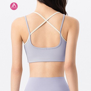 AirActive Yoga Sports Bra Fixed Pads Cross Back Contrast Color Buttery Soft