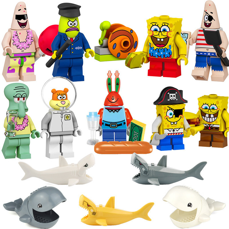 ใช้งานร่วมกับ Lego Pie Star SpongeBob SquarePants Octopus Brother Sandy Crab Castle Boss Megalodon C