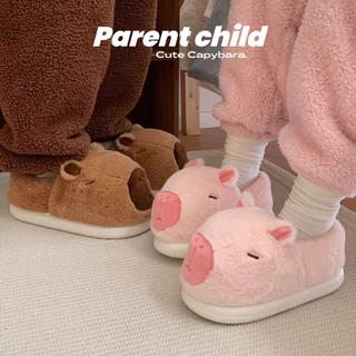 XIXITIAO น่ารัก Kapibara รองเท้าผ้าฝ้ายแม่ลูก 2025 สไตล์ใหม่ฤดูใบไม้ร่วงฤดูหนาวตกแต่งบ้าน