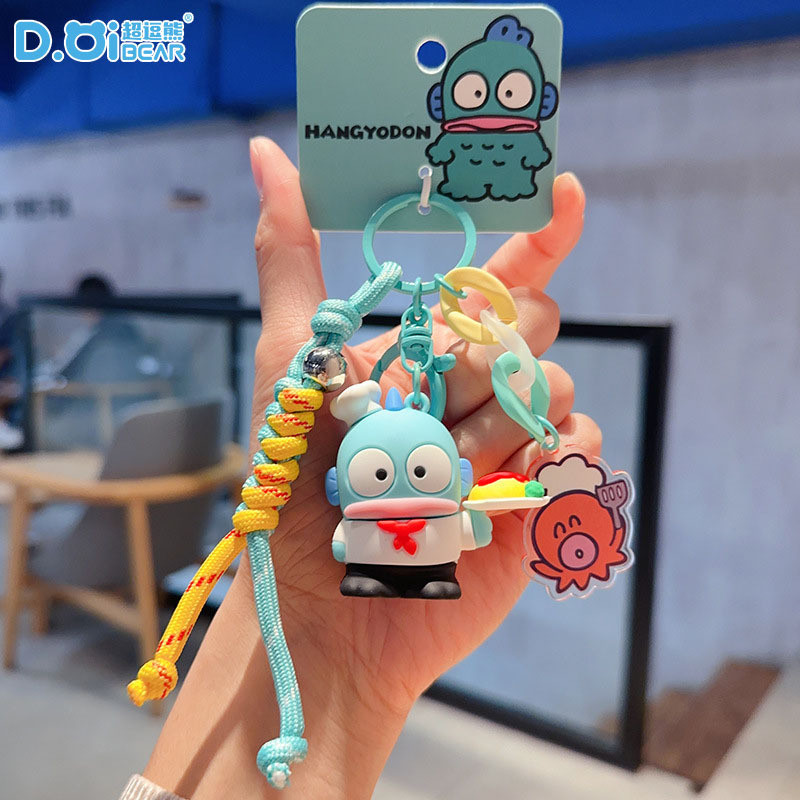 ของแท้ Sanrio Ugly Fish Little Chef พวงกุญแจการ์ตูน Hanton ตุ๊กตาคู่แฟนกระเป๋าจี้ Steam Key