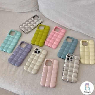 แฟชั่น 3D Lattice Electroplate Dopamine เคส Iphone เข้ากันได้กับ iPhone 17 16 15 14 Pro Max 11 13 Pro Max 12 Pro Max บล็อกรูปร่างสีทึบนุ่ม TPU ฝาหลังโทรศัพท์มือถือ