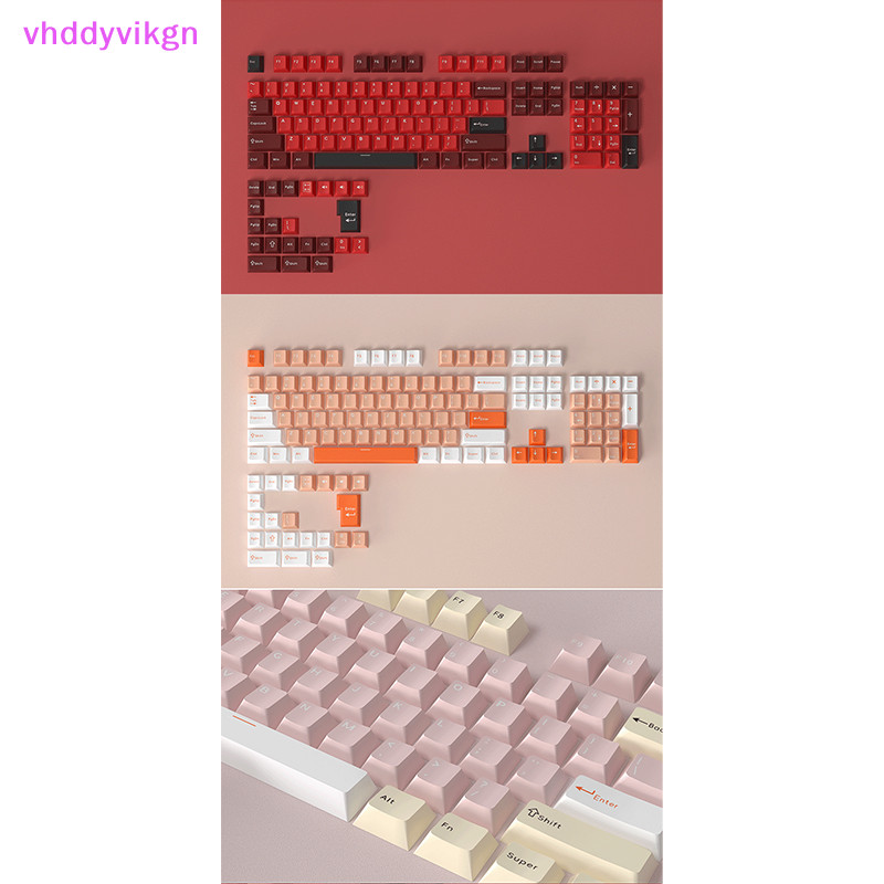 Vhdd 126 ชิ้น DIY คีย์บอร์ด Keycaps ชุด Backlit สีเดียว PBT สีชมพูสีขาวหมวกสําหรับ 61/87/104 คีย์ Cherry MX Keycap TH