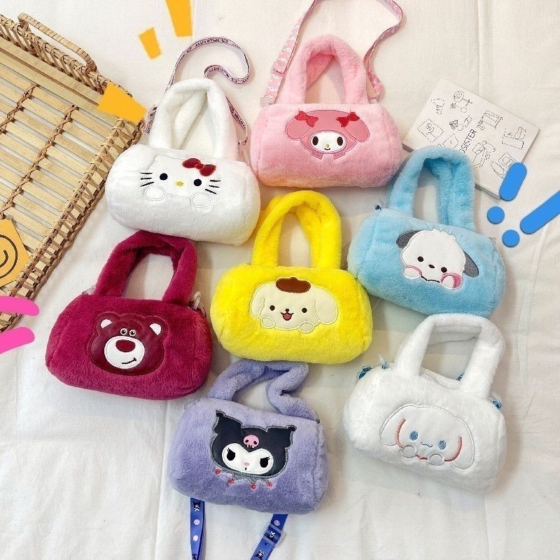 Sanrio Plush Small Fang มูลค่าสูงกระเป๋า Merlotti Patcha สุนัขแมวคิตตี้กระเป๋าสะพายข้างแบบพกพานักเรี