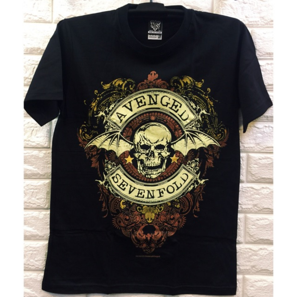 Rock Band Avenged Sevenfold เสื้อยืดสไตล์วินเทจหลวมแขนสั้นสีดํา Tee