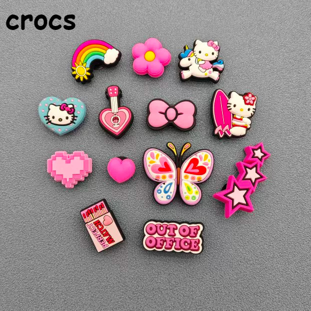 รองเท้าแตะเด็กผู้หญิง เครื่องประดับแฟชั่น Crocs Jibbitz Charms ของขวัญสําหรับเด็ก (คุณภาพสูง) สีชมพู ลายน่ารัก Compose