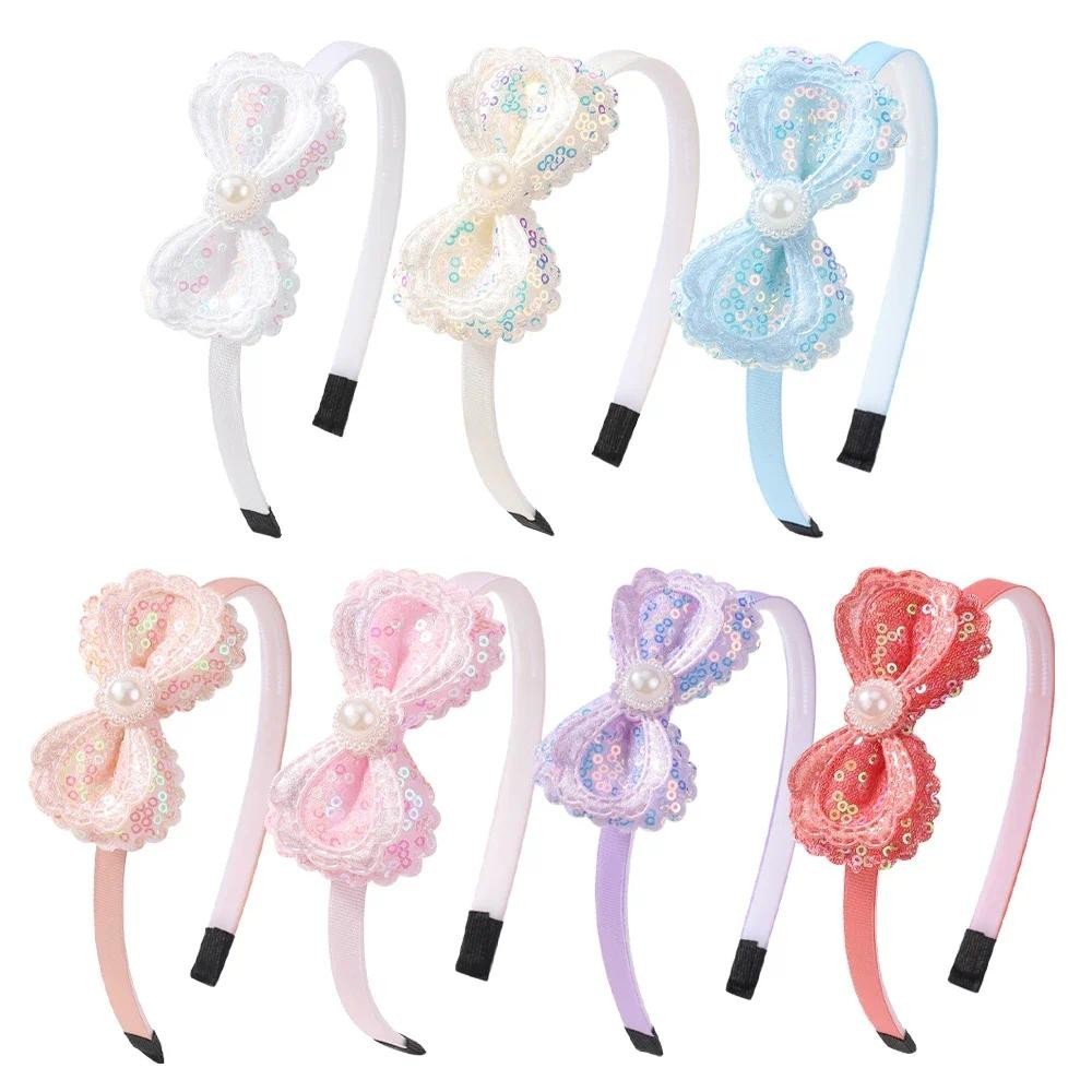 ขายส่งน่ารักเด็กอุปกรณ์เสริมผมน่ารักเงาแถบคาดศีรษะ Bows Hairhoops สําหรับสาวประณีตจําลอง Pearls Bow Headwear
