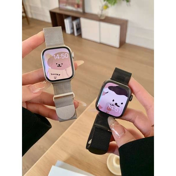 สาย applewatch series 9 smart watch สายโลหะสตาร์ไลท์แม่เหล็กหางกลมสําหรับ S9iWatch 8765SE Apple Watc