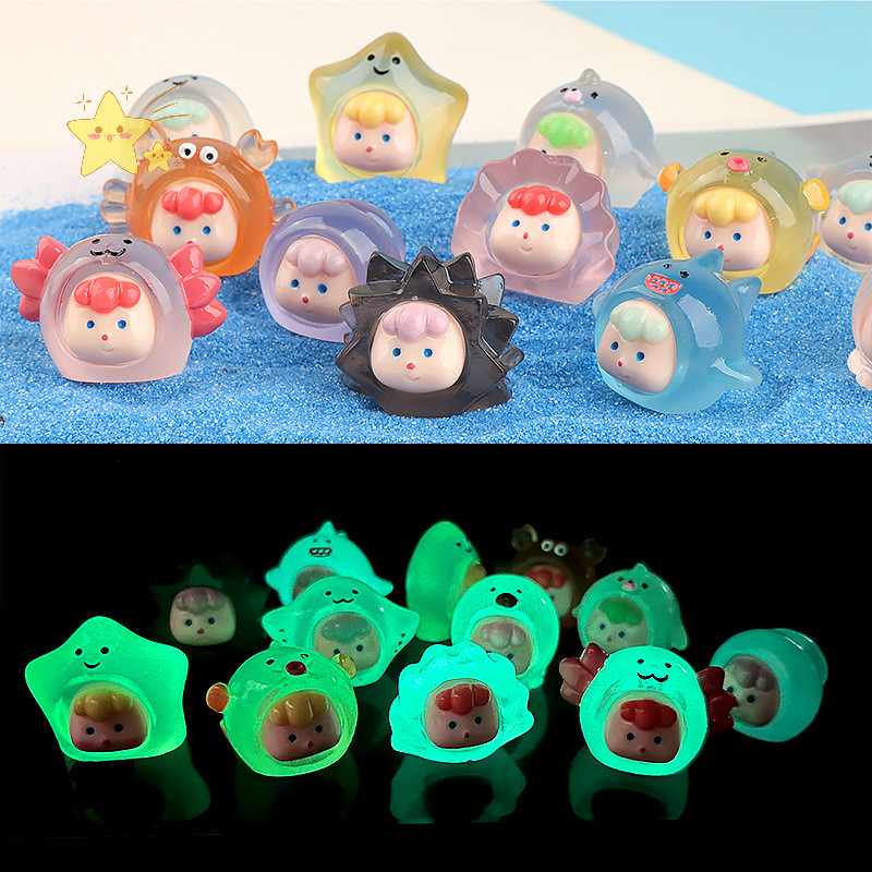 [JBTH] 2 ชิ้นสร้างสรรค์การ์ตูน Luminous Marine สัตว์ Miniature Figurines DIY ตกแต่งบ้านน่ารักเดสก์ท็อปเครื่องประดับขนาดเล็กหัตถกรรมของขวัญ [JB]