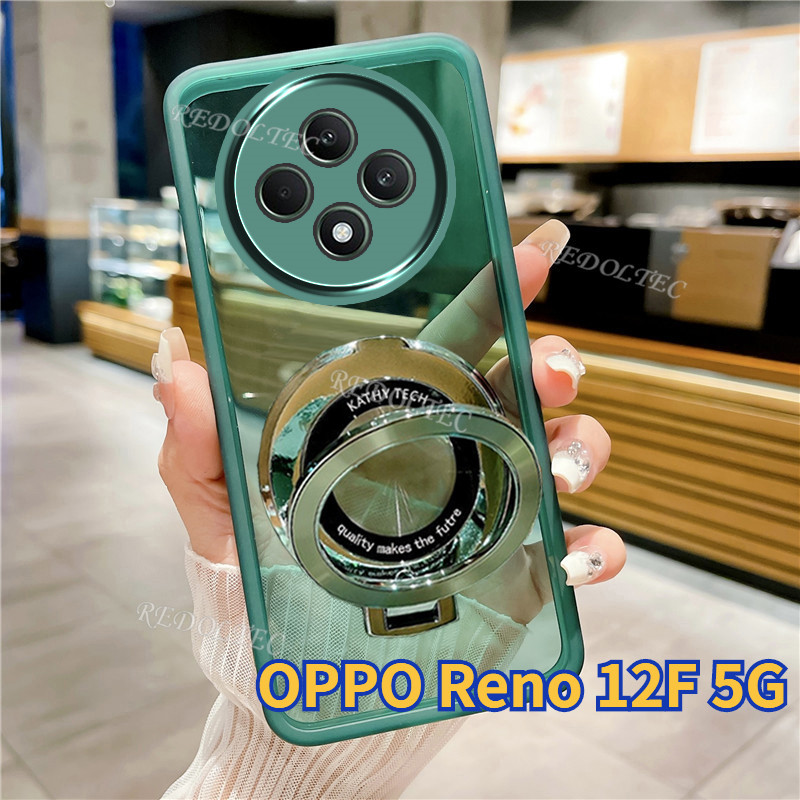 เคส OPPO Reno12 F 5G 2024 ดีไซน์ใหม่ที่วางขาตั้งแม่เหล็กปลอกใส OPPO Reno 12F 12 F Reno12F เคสโทรศัพท์แบบนุ่มใสบางพิเศษพร้อมการป้องกันเลนส์กล้อง