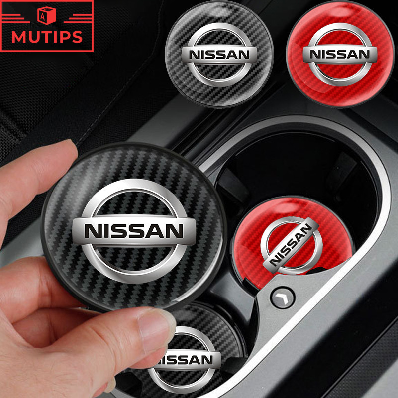 Nissan 1 ชิ้น สากล รถ ถ้วยน้ําเสื่อ คาร์บอนไฟเบอร์ พรมกันลื่น PVC รถน้ำถ้วยเสื่อ Kicks Note Almera Terra Navara nismo xtrail March Teana Leaf Juke Sylphy