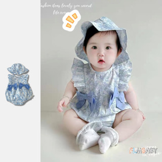 ชุดบอดี้สูทแขนกุดฤดูร้อนทารกแรกเกิดลายดอกไม้สีฟ้าโบว์ตกแต่ง …