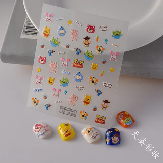 ทําเล็บ น้ําผึ้ง หมี สติ๊กเกอร์ลายนูนการ์ตูนสัตว์เล็บสติกเกอร์สามารถผสมได้
