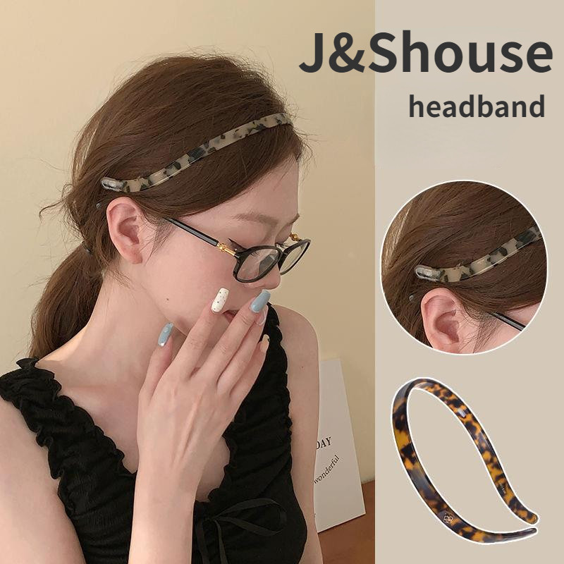 เคเอฟ825 เกาหลีที่เรียบง่ายสีดําและเสือดาวอะซิเตท10มิลลิเมตรคาดศีรษะโค้งแคบขอบห่วงผมอุปกรณ์เสริมผู้หญิง