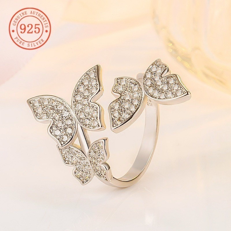 เธอฟูลี แหวนเปิดผีเสื้อสามเพชรเต็มรูปแบบหรูหราและส่วนบุคคลจจ633