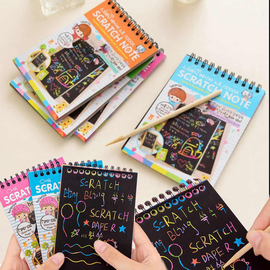 10pages Rainbow Scratch Note Sketchbook ภาพวาดกระดาษของเล่นเด็ก DIY สี Art Doodle Scratch Off การ์ดวาดโน้ตบุ๊ค