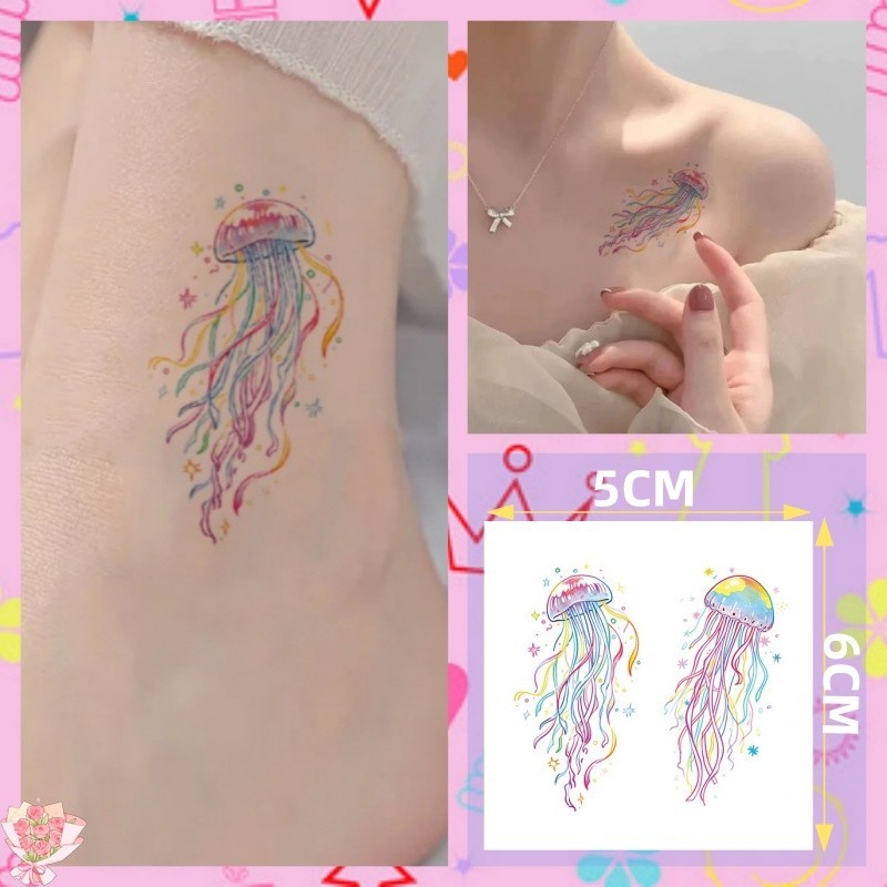 แสงดาวแมงกะพรุนลายสักสาวเซ็กซี่ไหล่สักสติกเกอร์รอยสักกันน้ํายาวนาน 7 วันชั่วคราววันหยุดสัก