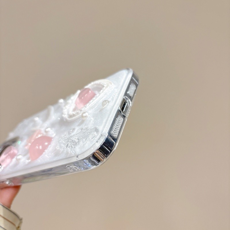 3d สีชมพู Love กรอบรูป Dropping กาว Hard Case สําหรับ iPhone 11 12 13 14 15 Pro Max สีขาว anti fall ฝาครอบปลอก