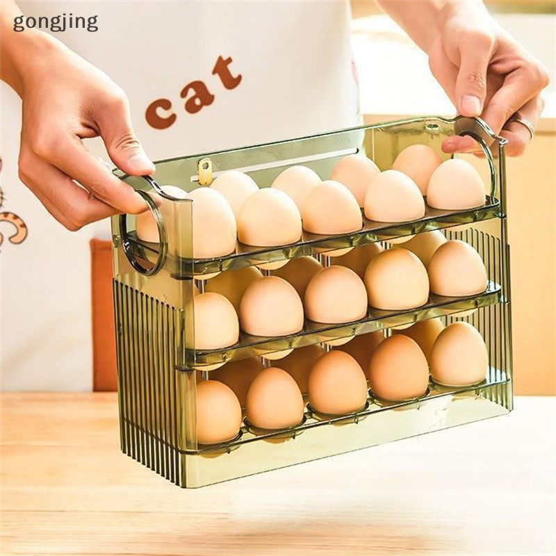 Dong 30 กริดไข่กล่องเก็บไข่ผู้ถือขนาดใหญ่ความจุถาดไข่ Organizer โปร่งใสบ้านกล่องไข่สําหรับตู้เย็น th