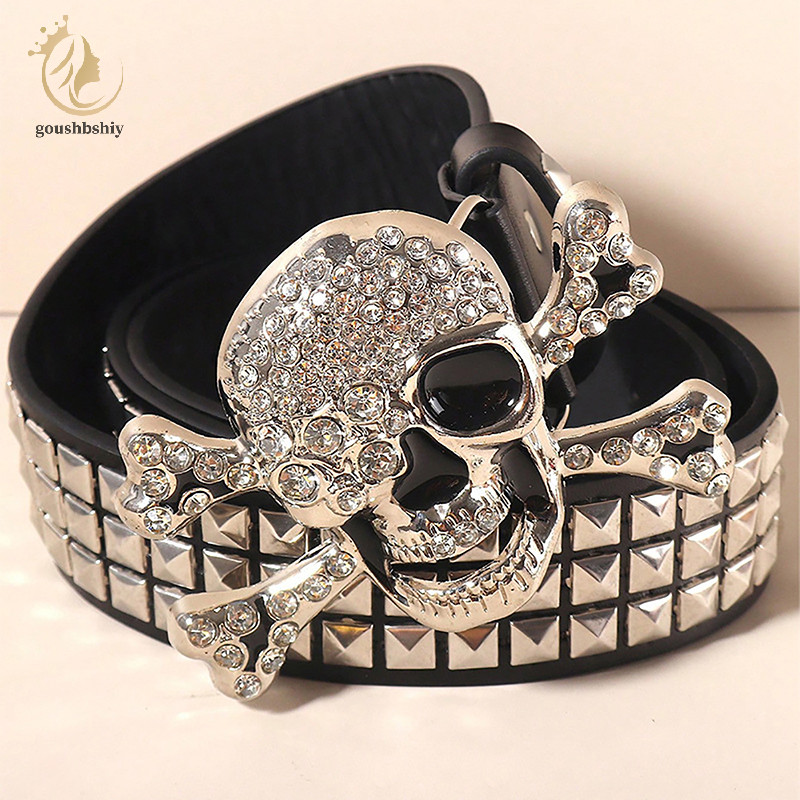[goushbshiy] แฟชั่น Gothic Punk Rivet เข็มขัดกว้างอเนกประสงค์ Hip Pop Skeleton เข็มขัดสําหรับชายหญิง Vintage บุคลิกภาพ Punk Rock เข็มขัดของขวัญ TH