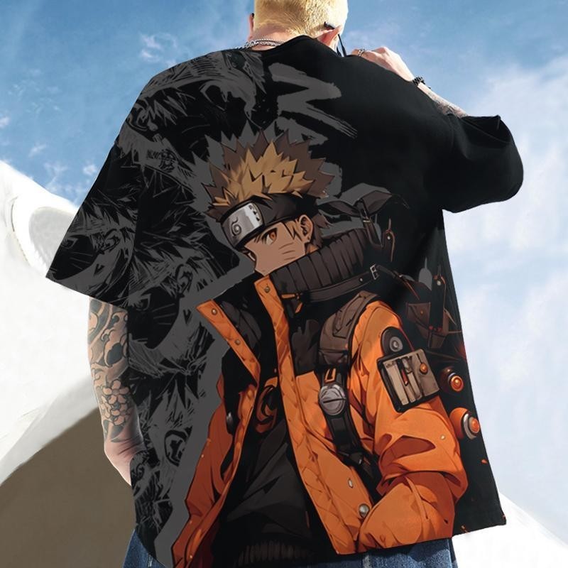 Naruto แขนสั้นผู้ชายหลวมทุกการแข่งขันแขนสั้นอะนิเมะพิมพ์ฤดูร้อนอินเทรนด์วัยรุ่น