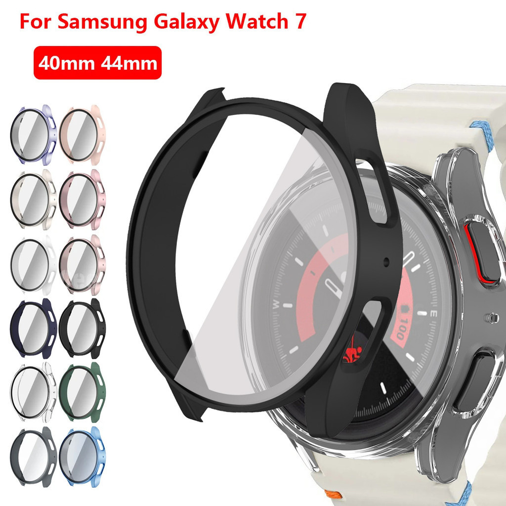 แก้ว + กรณีเข้ากันได้สําหรับ Samsung Galaxy Watch 7 44 มม.40 มม.Full Coverage กันชน PC ป้องกันกรณีสําหรับ Galaxy Watch7 อุปกรณ์เสริม