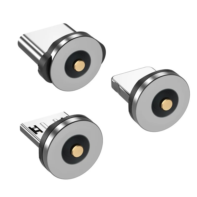 Gourde ปลายสายแม่เหล็กอเนกประสงค์ หัวปลั๊กแม่เหล็กกลมสำหรับ IOS Micro USB Type C ชิ้นส่วนทดแทน อะแดปเตอร์ปลั๊กแม่เหล็ก